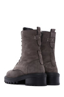 Kadın Gri Nubuk Deri Fermuarlı Postal Bot | Derimod