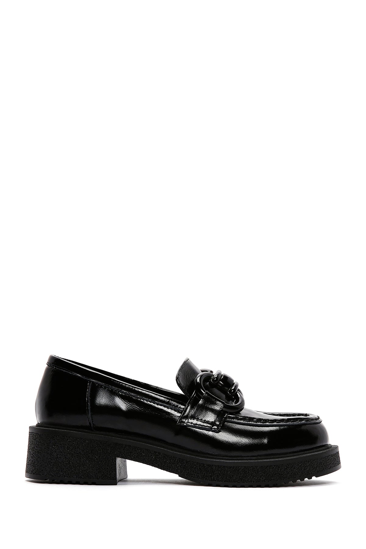 Women's Black Leather Patent Leather Masculine Loafer 23WFD191716 | Derimod