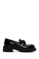 Women's Black Leather Patent Leather Masculine Loafer | Derimod