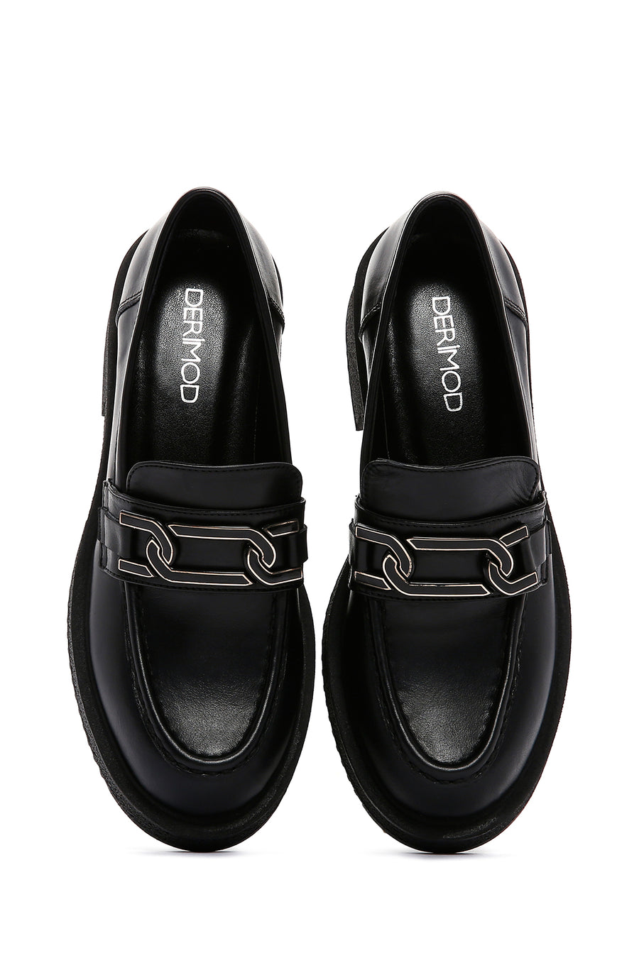 Kadın Siyah Deri Tokalı Maskülen Casual Loafer