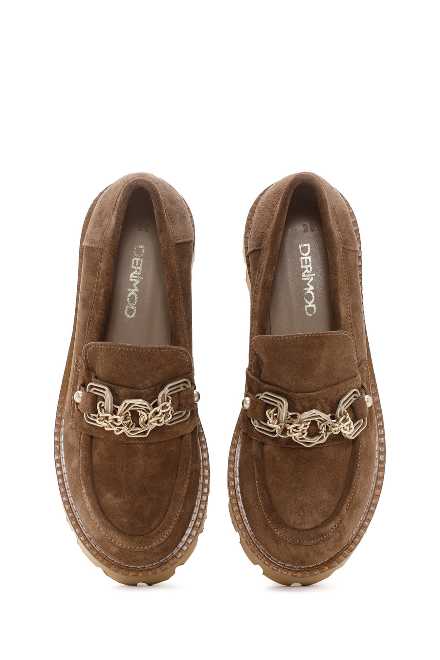 Kadın Taba Süet Deri Tokalı Maskülen Loafer