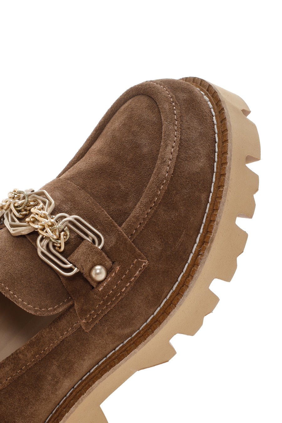 Kadın Taba Süet Deri Tokalı Maskülen Loafer