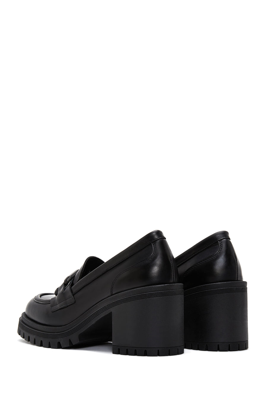 Kadın Siyah Deri Topuklu Loafer