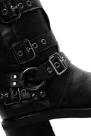 Women's Black Buckle Biker Leather Boots | Derimod