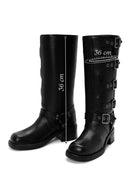 Women's Black Buckle Biker Leather Boots | Derimod