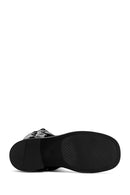 Women's Black Buckle Biker Leather Boots | Derimod