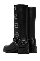Women's Black Buckle Biker Leather Boots | Derimod