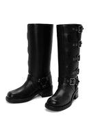 Women's Black Buckle Biker Leather Boots | Derimod