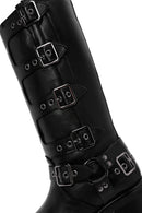 Women's Black Buckle Biker Leather Boots | Derimod