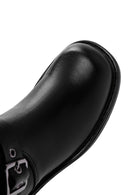 Women's Black Buckle Biker Leather Boots | Derimod