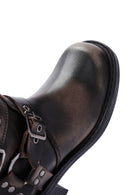 Women's Gray Buckle Biker Leather Boots | Derimod