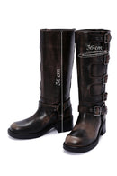 Women's Gray Buckle Biker Leather Boots | Derimod