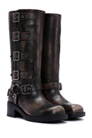 Women's Gray Buckle Biker Leather Boots | Derimod