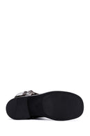 Women's Gray Buckle Biker Leather Boots | Derimod