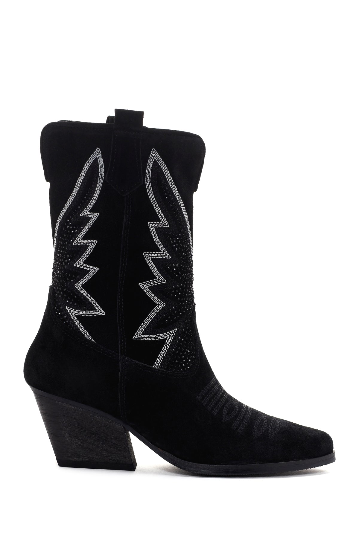 Women's Black Stone Leather Cowboy Boots 23WFD193210 | Derimod