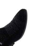 Women's Black Stone Leather Cowboy Boots | Derimod