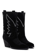 Women's Black Stone Leather Cowboy Boots | Derimod