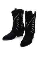 Women's Black Stone Leather Cowboy Boots | Derimod