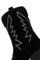 Women's Black Stone Leather Cowboy Boots | Derimod