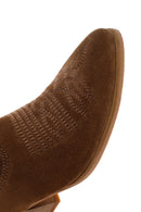 Women's Brown Stone Leather Cowboy Boots | Derimod