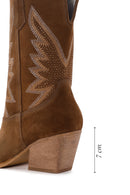 Women's Brown Stone Leather Cowboy Boots | Derimod