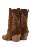 Women's Brown Stone Leather Cowboy Boots | Derimod