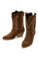 Women's Brown Stone Leather Cowboy Boots | Derimod