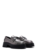 Women's Silver Leather Buckle Casual Loafer | Derimod