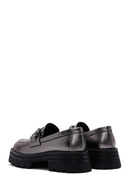 Women's Silver Leather Buckle Casual Loafer | Derimod