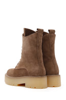 Women's Tan Thick Soled Zippered Suede Leather Boots | Derimod