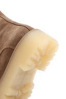 Women's Tan Thick Soled Zippered Suede Leather Boots | Derimod