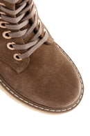 Women's Tan Thick Soled Zippered Suede Leather Boots | Derimod