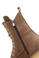 Women's Tan Thick Soled Zippered Suede Leather Boots | Derimod