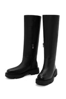 Women's Black Thick Soled Zippered Casual Leather Boots | Derimod