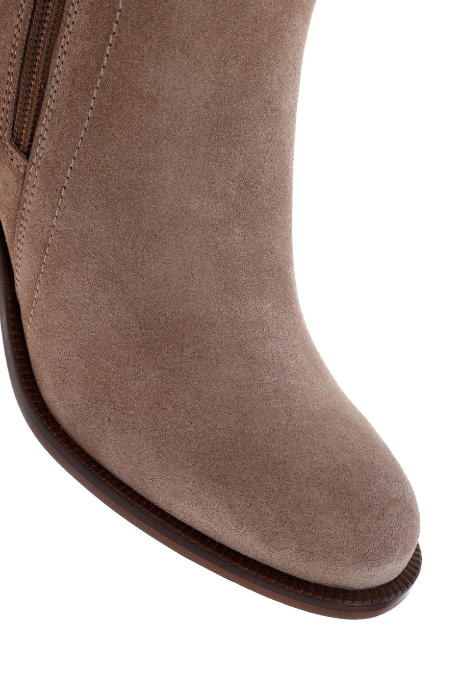 Women's Beige Thick Heeled Zippered Suede Leather Boots