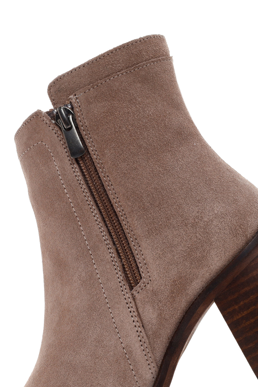 Women's Beige Thick Heeled Zippered Suede Leather Boots