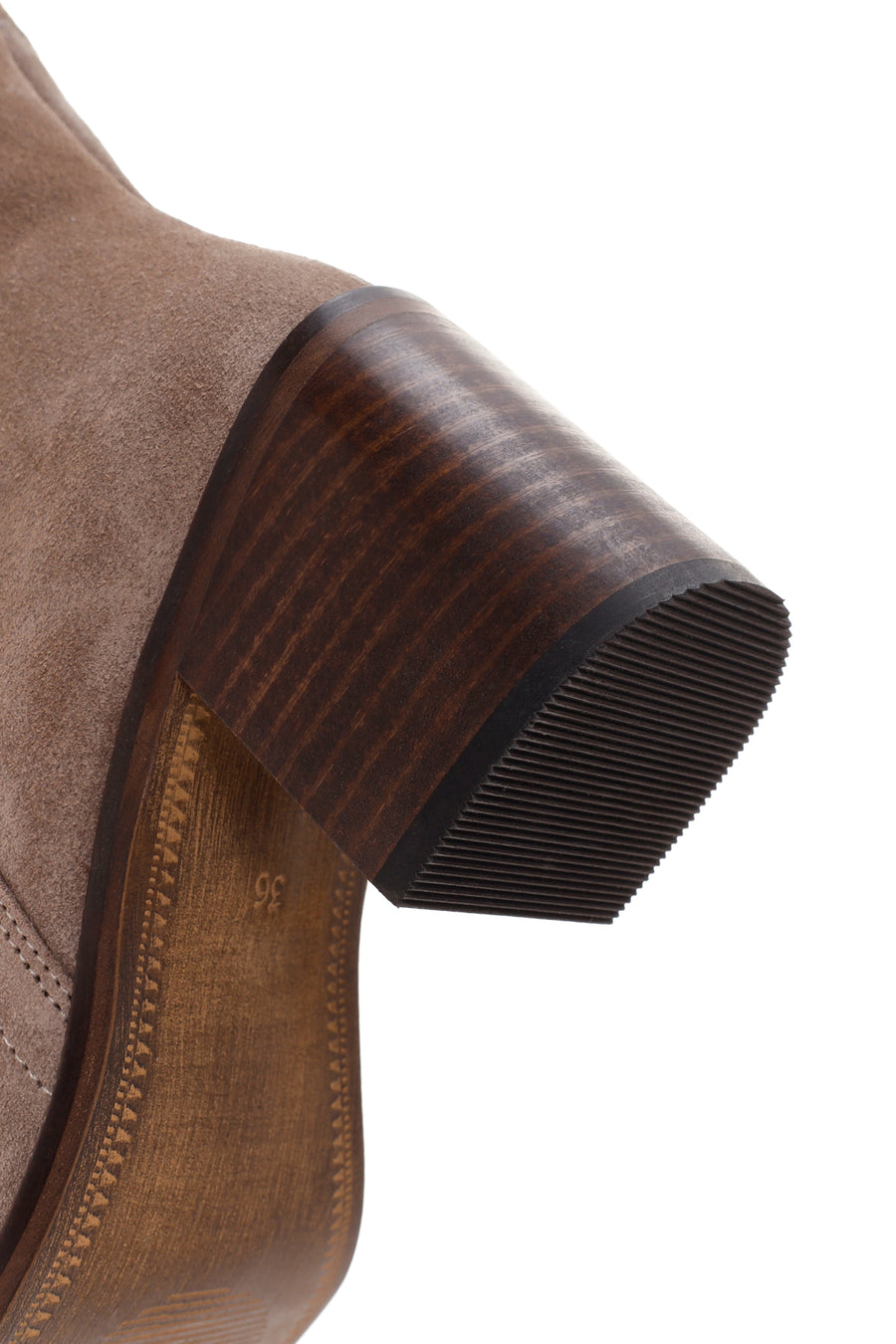 Women's Beige Thick Heeled Zippered Suede Leather Boots