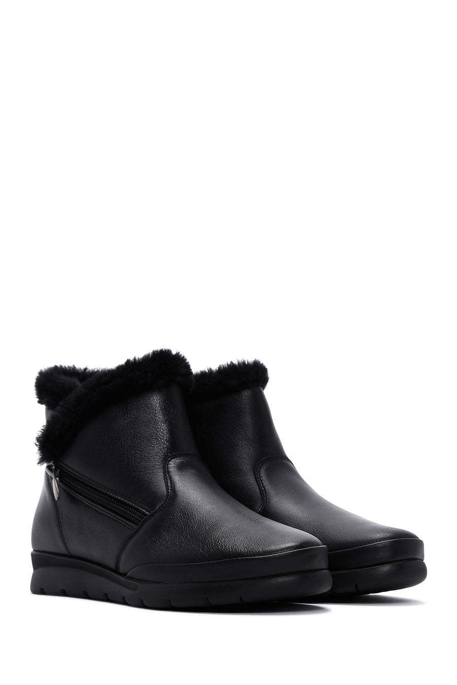 Women's Black Leather Zippered Boots