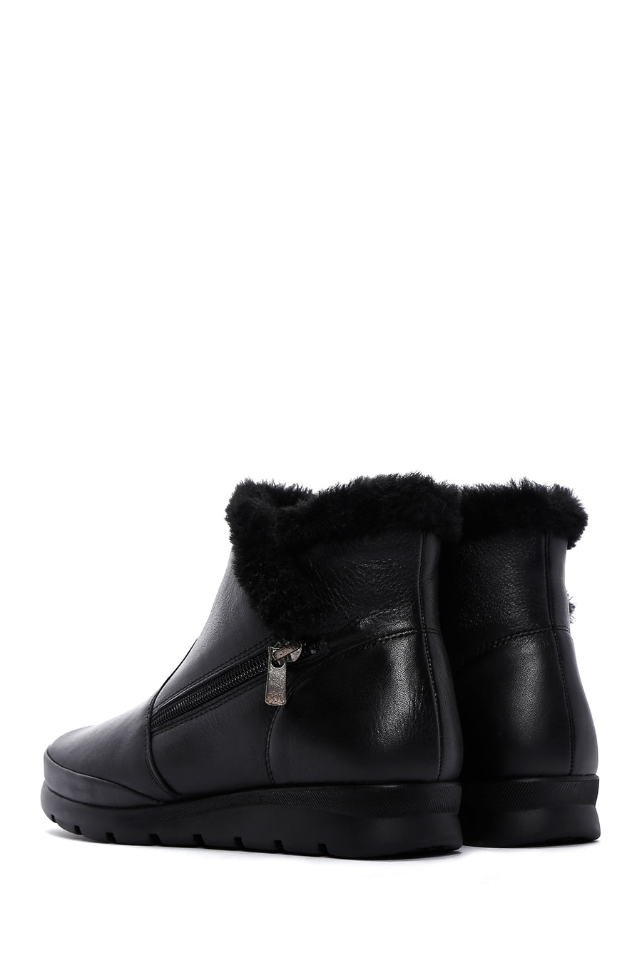 Women's Black Leather Zippered Boots