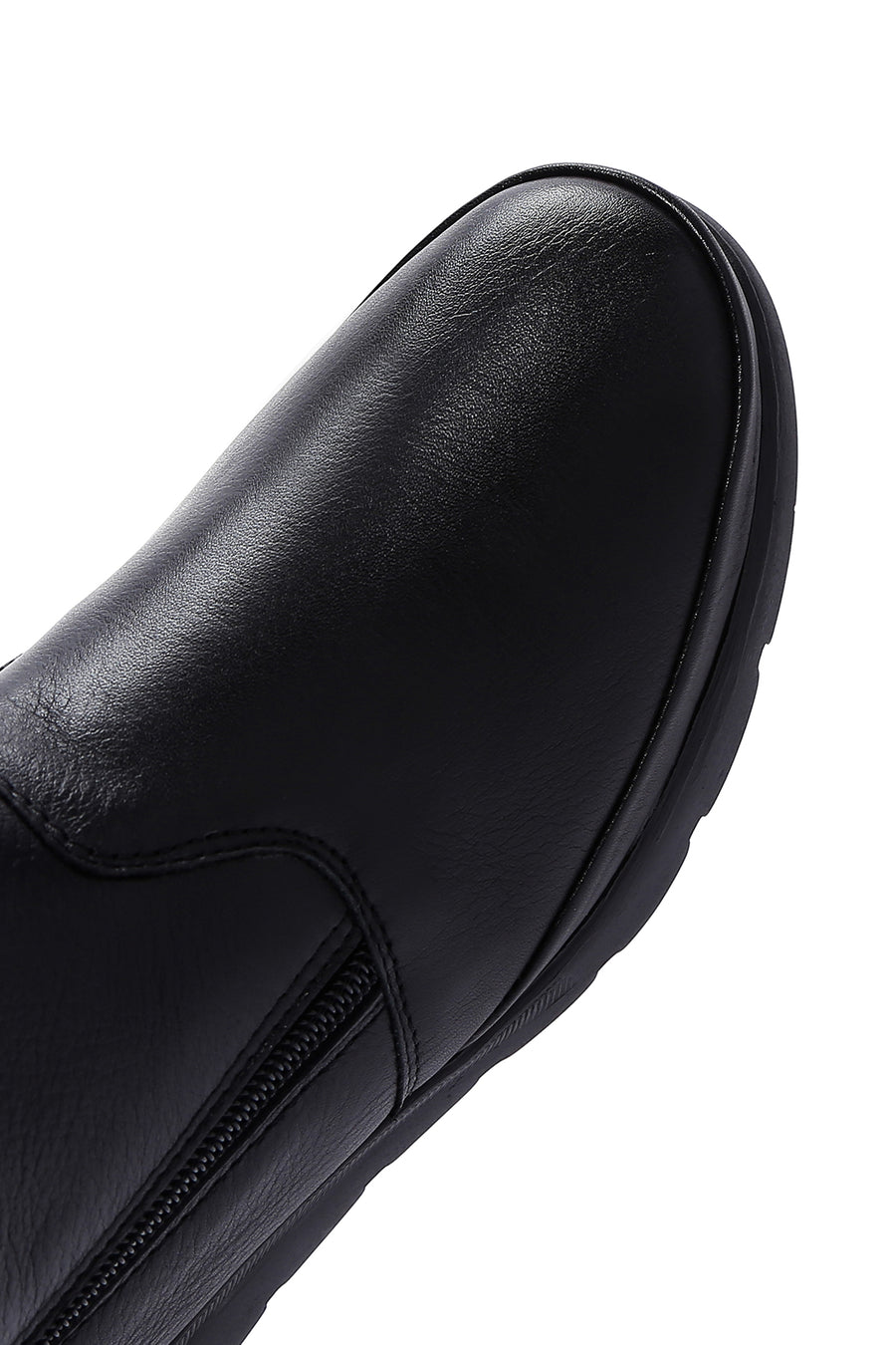 Women's Black Leather Zippered Boots