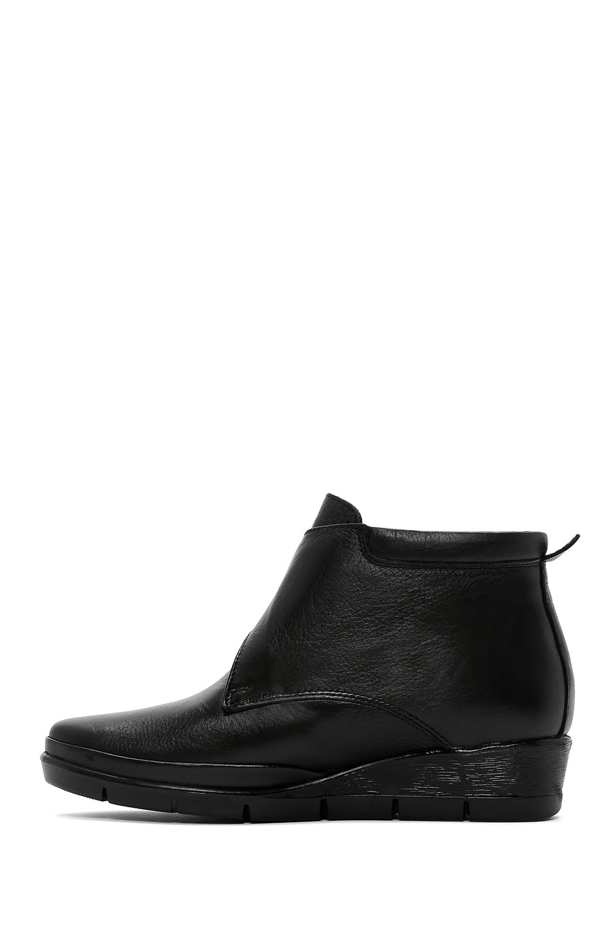Women's Black Leather Wedge Heeled Boots