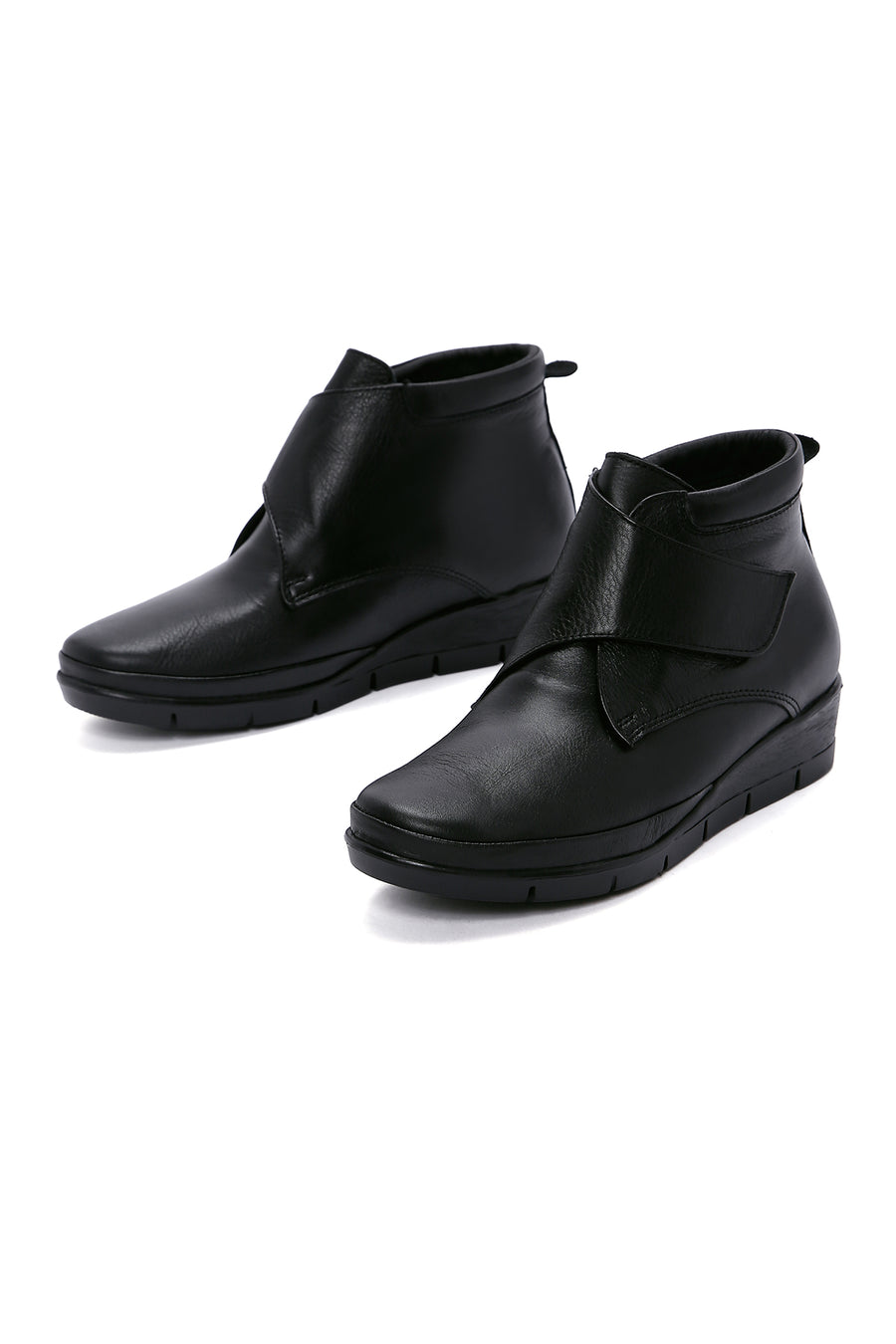 Women's Black Leather Wedge Heeled Boots