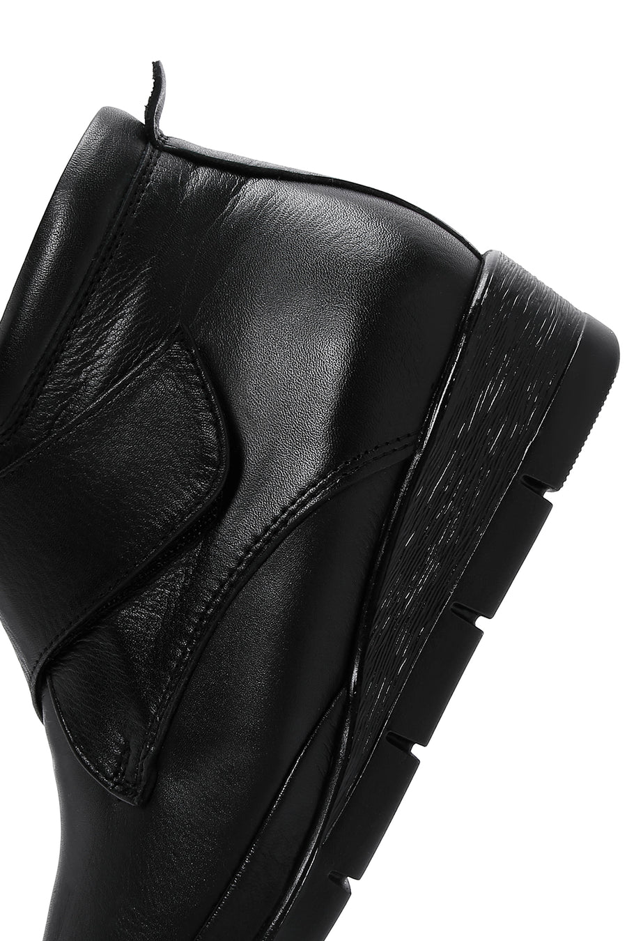 Women's Black Leather Wedge Heeled Boots
