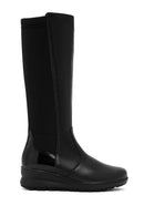 Women's Black Zippered Wedge Heeled Casual Leather Boots | Derimod