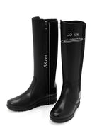 Women's Black Zippered Wedge Heeled Casual Leather Boots | Derimod