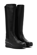 Women's Black Zippered Wedge Heeled Casual Leather Boots | Derimod