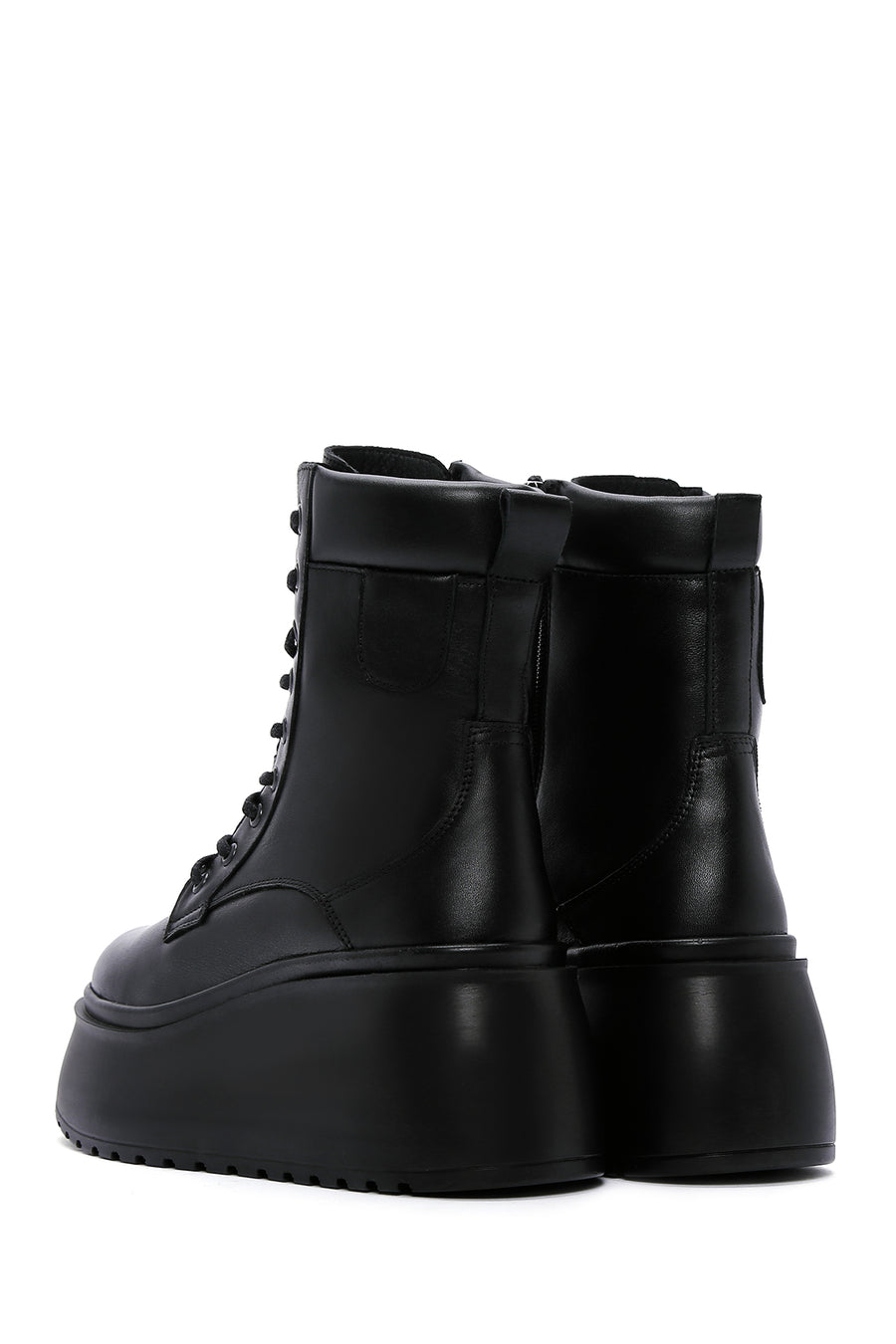 Women's Black Leather Platform Boots
