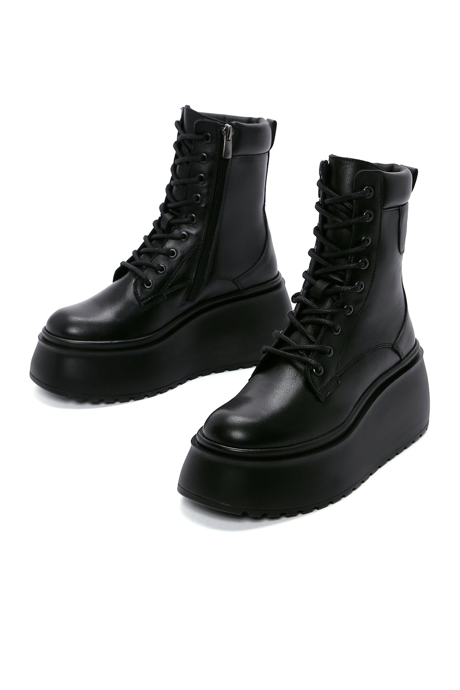 Women's Black Leather Platform Boots