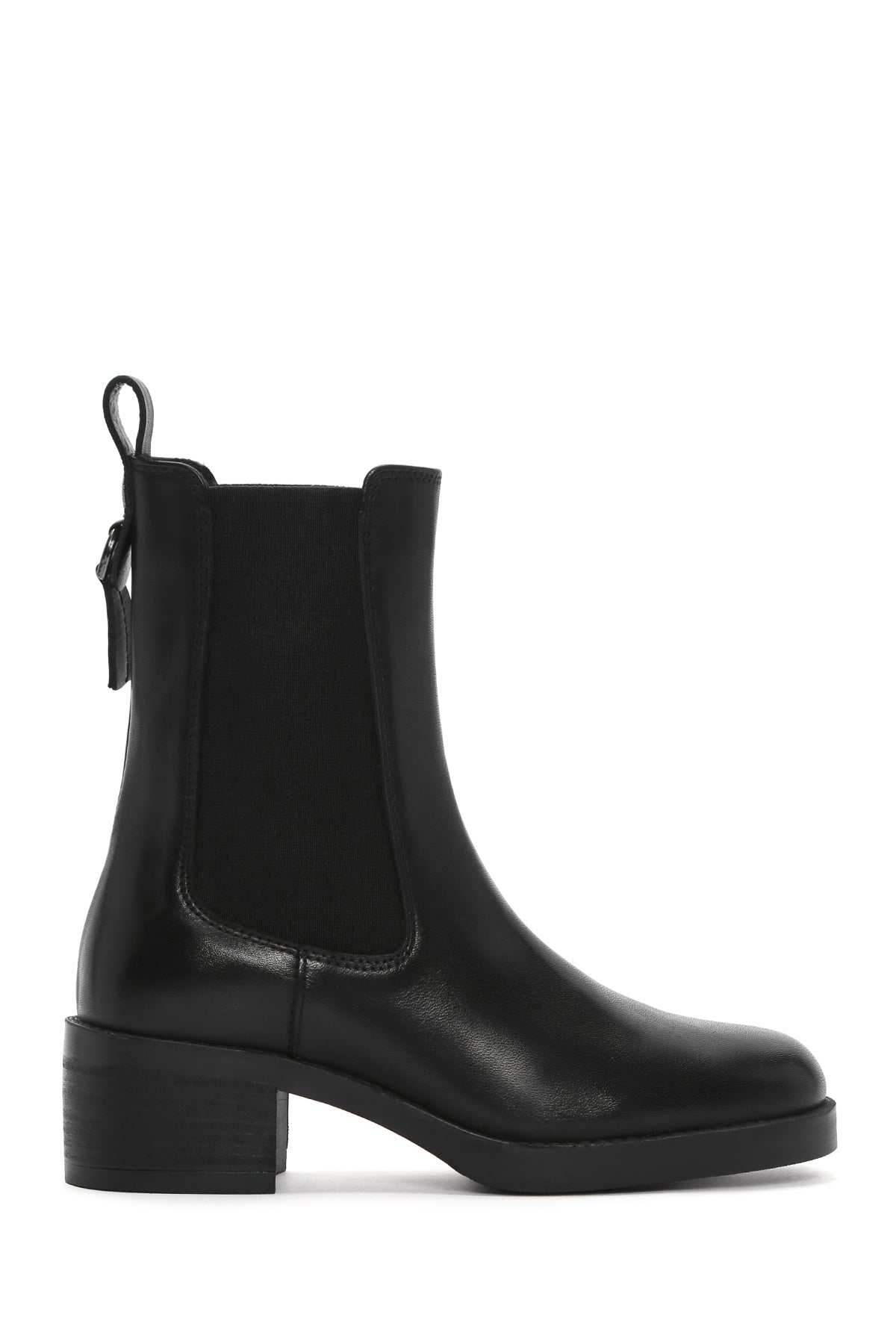 Women's Black Thick Heeled Leather Chelsea Boots 23WFD280918 | Derimod