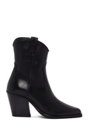Women's Black Zippered Leather Cowboy Boots | Derimod